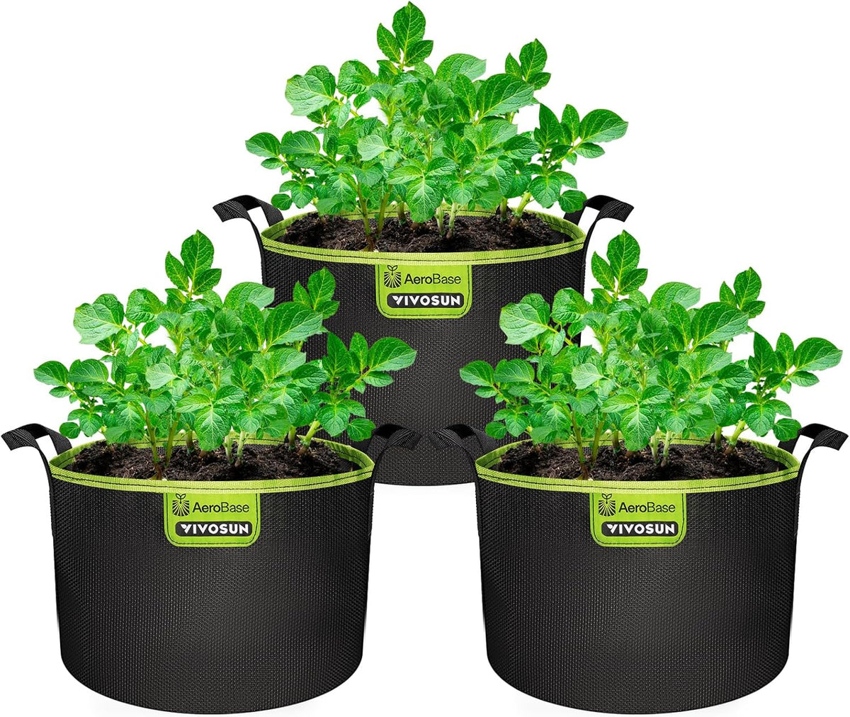 VIVOSUN 3-Pack 7-Gallon AeroBase Grow Bags, Durable Mesh Fabric Plant Container with Breathable