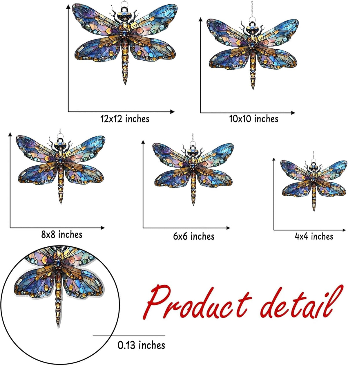 Boho Dragonfly Acrylic Suncatcher Stained Glass Effect Window Car Hanging Christmas Ornament Indoor