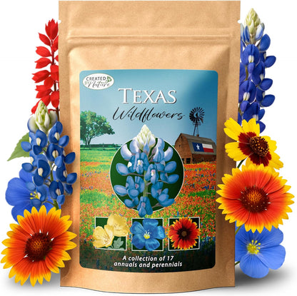 Created By Nature Texas Wildflower Seed Mix with Texas Bluebonnet Seeds, 17 Flower Varieties