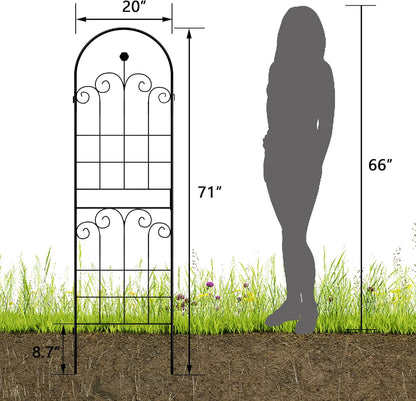 LZRS 4 Pack 71x20in Rustic Iron Arch Decoration Garden Trellis with Black Metal Coating – Perfect