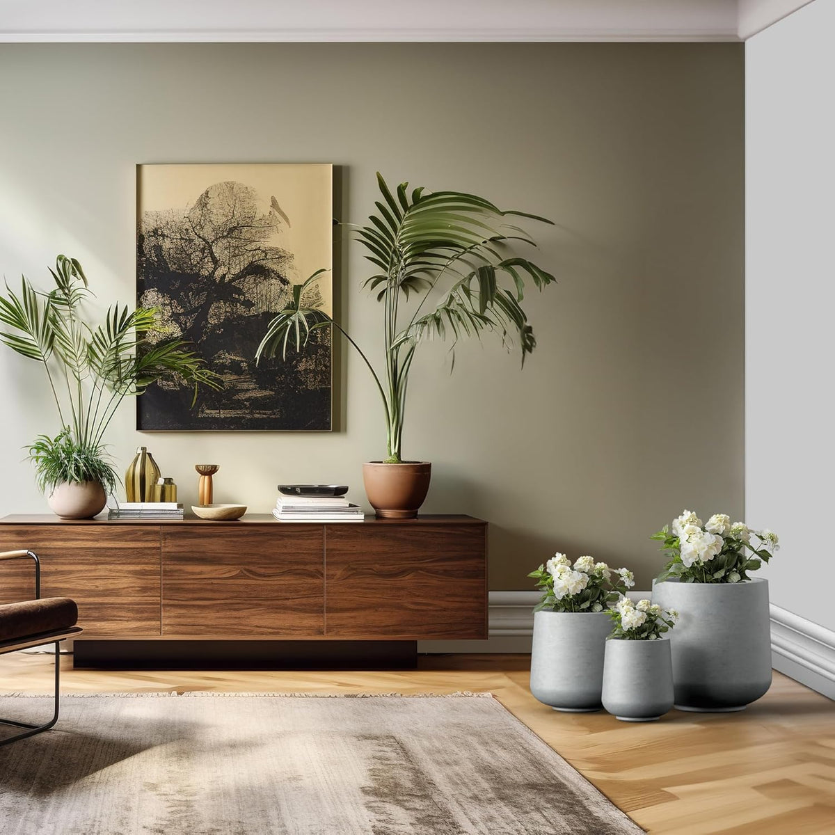 Kante 15.3"+11.6"+8.2" Dia Round Concrete Planter, Large Outdoor Indoor Planter Pots Containers