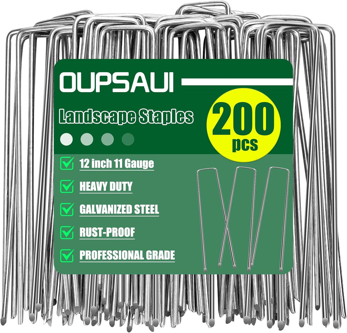 12 Inch 11 Gauge Galvanized Landscape Staples Stakes for Decoration, 25/100/200pcs Garden Metal