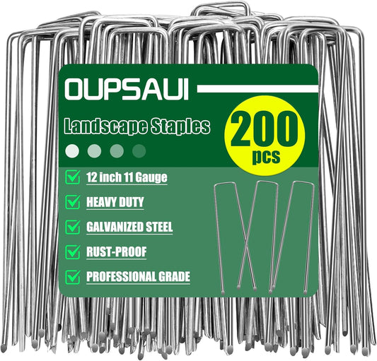 12 Inch 11 Gauge Galvanized Landscape Staples Stakes for Decoration, 25/100/200pcs Garden Metal