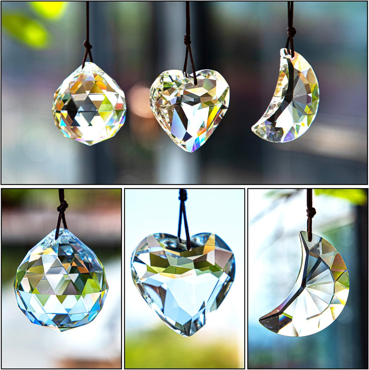 H&D HYALINE & DORA Clear Suncatcher Crystal Prism Ball Heart Moon Window Decor Ornament,Hanging