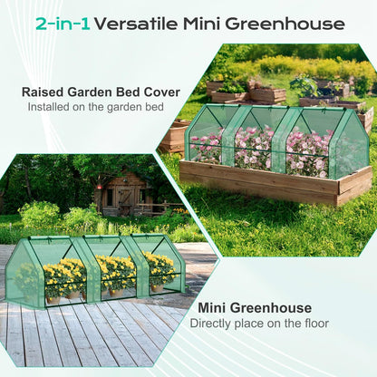 BPS 9x3x3 ft Mini Greenhouse with Green PE Cover UV-Protected Roll-Up Zipper Doors, Ideal for