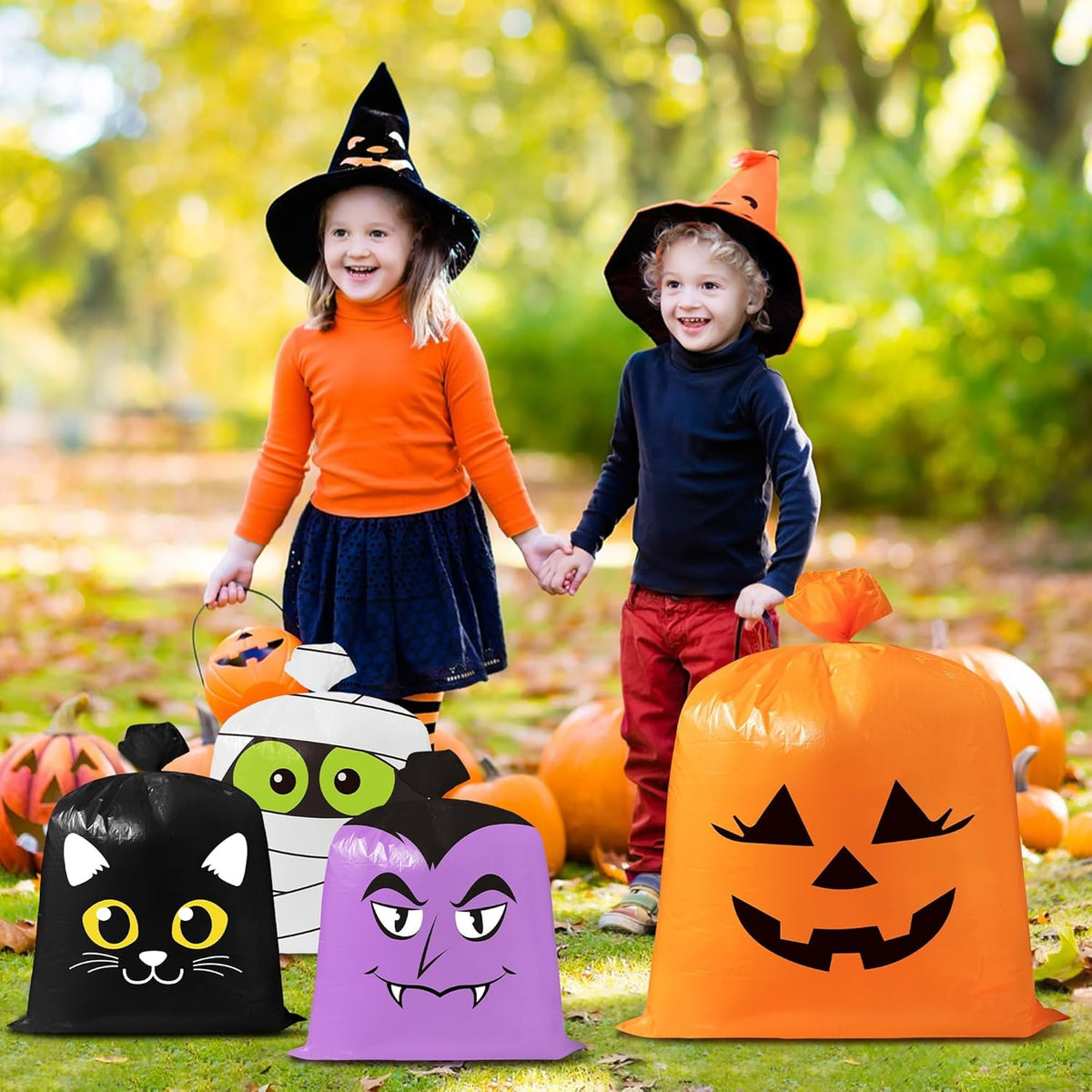 CNhoqc Halloween Lawn Leaf Bags - 8Pcs Halloween Theme Pumpkin Black Cat Ghost Mummy Patterns Waste