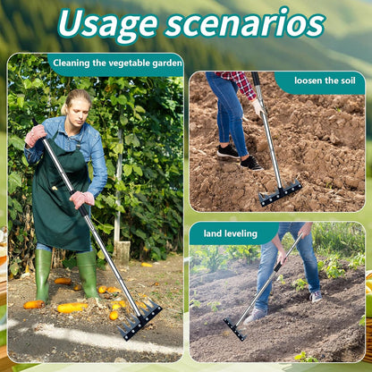 Garden Rake, 8 Tines Garden Weeding Rake with Sharp Blade with Steel Adjustable Handle (31'' to
