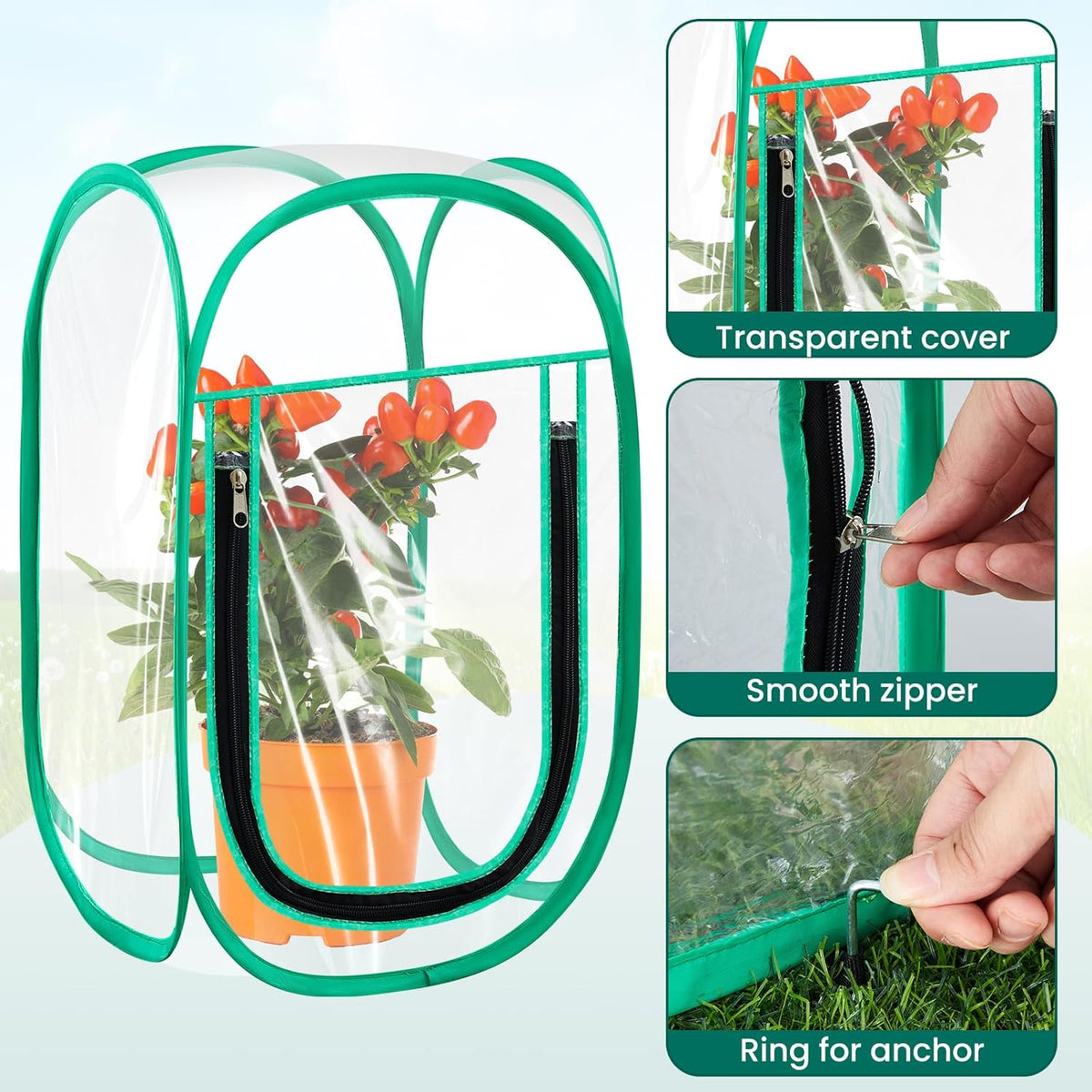 Nuanchu Pop up Mini Greenhouse Cover, PVC Clear Small Greenhouse with Nails 12" x 12" x 20" Inch
