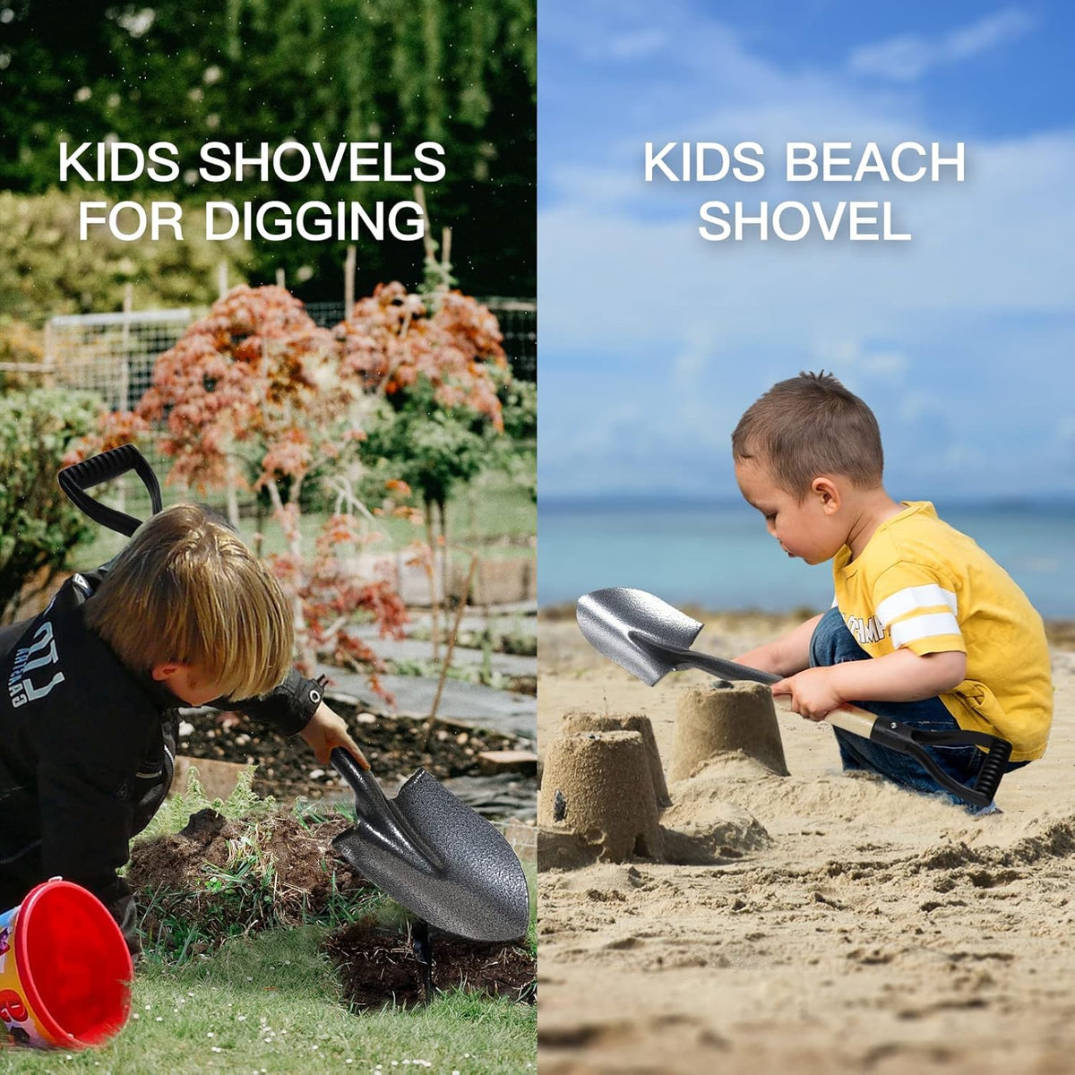 Small Short Handle Shovel - 28 Inches Overall Length - Kids Metal Sand Shovel for Digging and