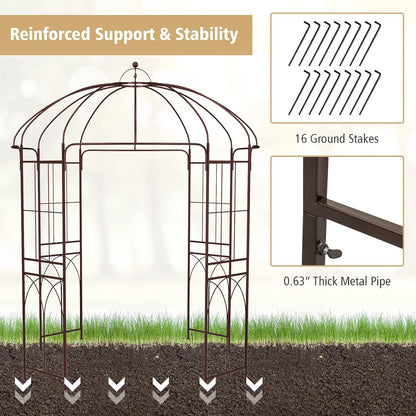 LDAILY Garden Arches Arbors Birdcage Shape, 8.4' H x 7' W Metal Pergola Pavilion with 16 Ground