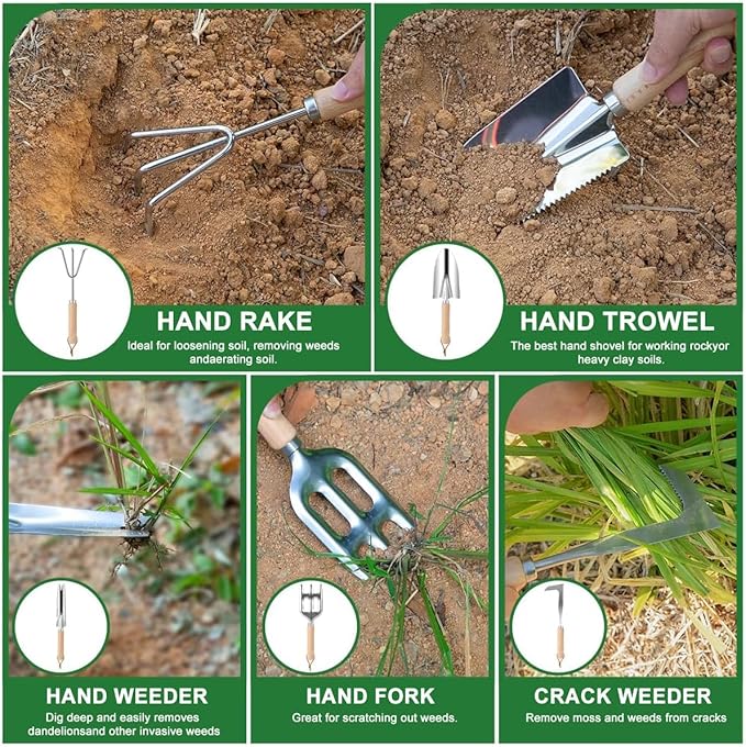 9-Piece Premium Gardening Tool Set for Women - Heavy Duty Stainless Steel Rust-Proof Tools with