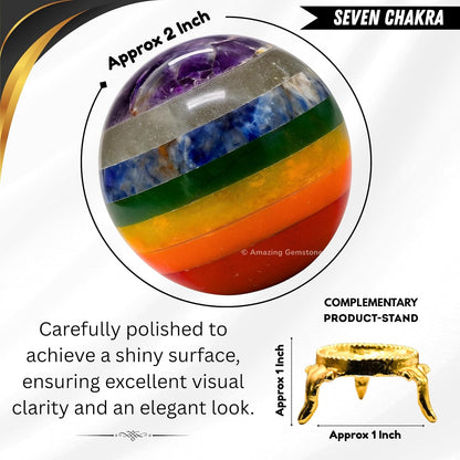 Amazing Gemstone Chakra Crystal Ball with Stand - 2 Inches Crystal Sphere Meditation Balls for