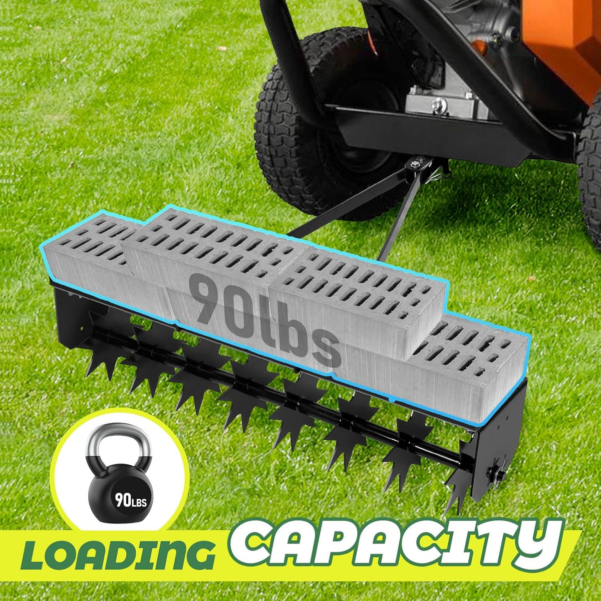 32" Tow Behind Lawn Aerator with Galvanized Steel Tines and Wide Tow Bar Black Lawn Aerator, Soil