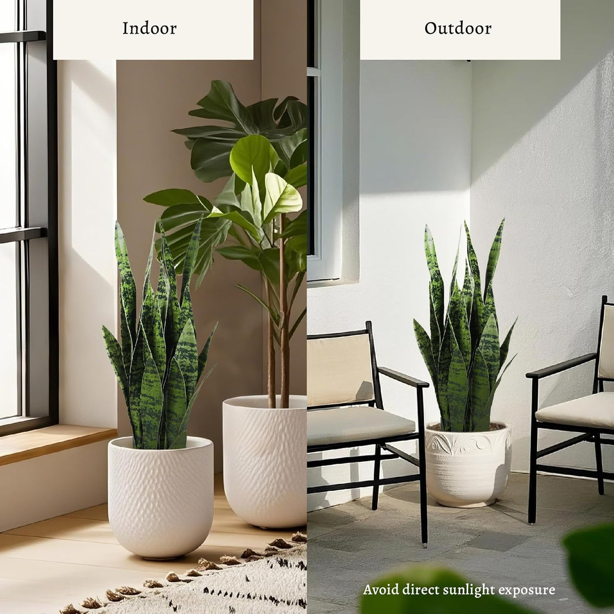 KOL 25.6’’ 2-Pack Artificial Snake Plant, Faux Sansevieria Indoor Plants, 32 Lifelike Leaves, Home
