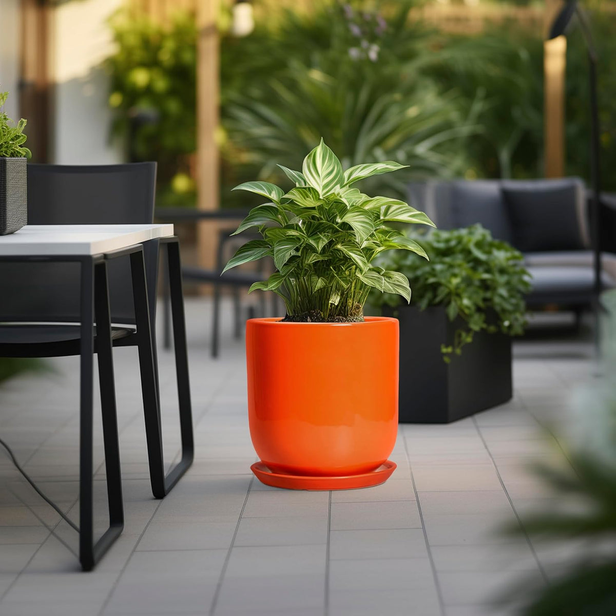 12 Inch Pots for Plants - Ceramic Planter with Drainage Hole and Saucer, Decorative Round Large