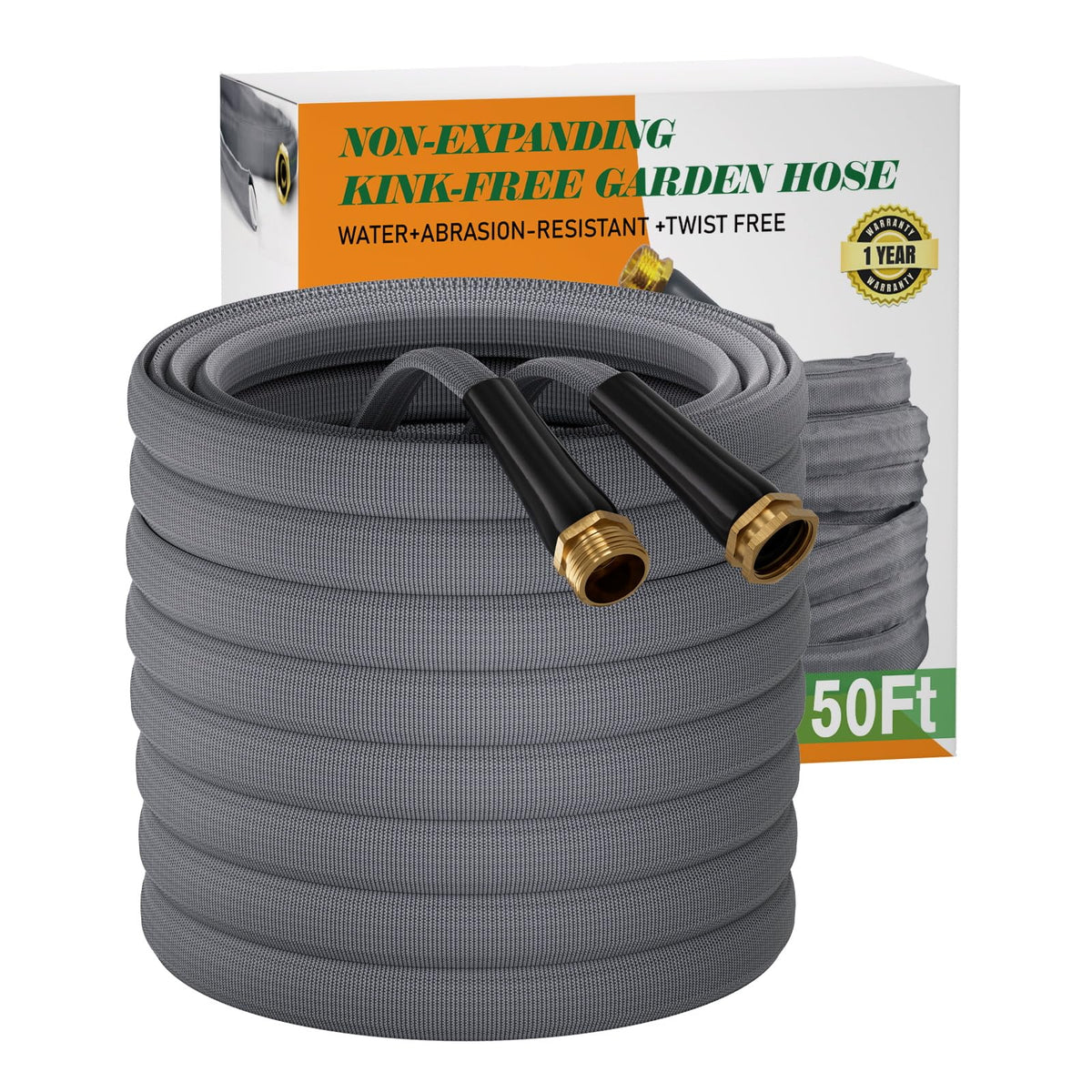 Garden Hose 50 FT, Non-Expanding Water Hose, Ultra-Light & Flexible, Burst-Resistant, Kink-Free
