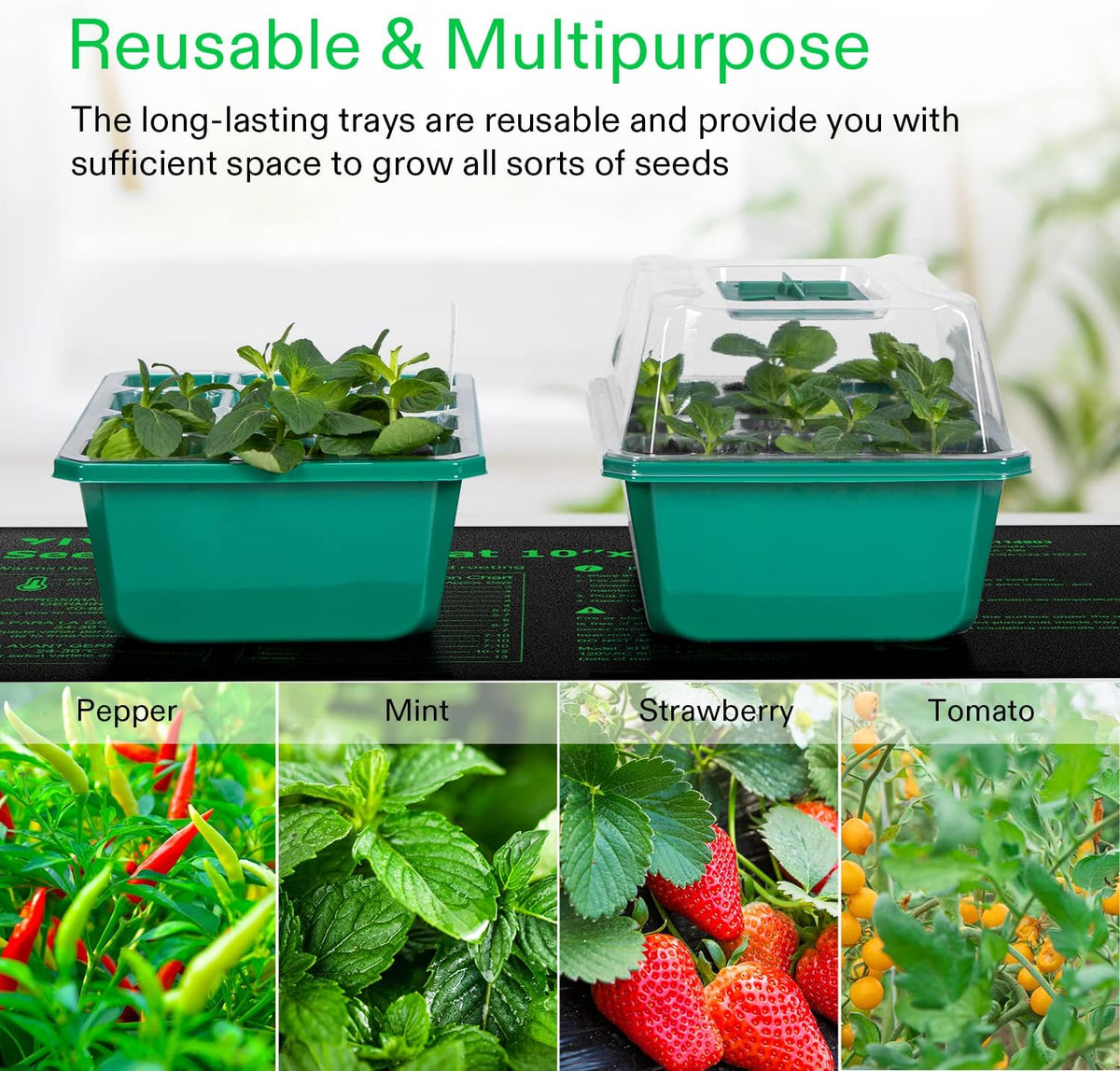 VIVOSUN 6-Pack Seed Starter Trays, 72-Cell Seed Starter Kit with Humidity Dome, Flat Reusable Plant