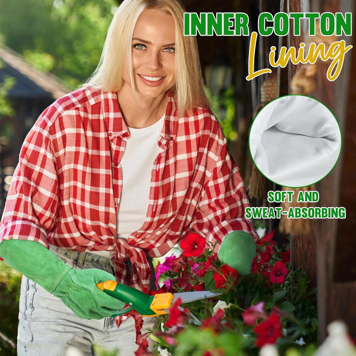 HANDLANDY Leather Gardening Gloves, Thorn Proof Long Gauntlet Heavy Duty Garden Gloves, Elbow