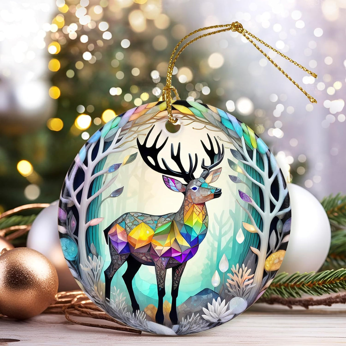 Colorful Ceramic Elk Christmas Ornament, Elk Ornaments for Christmas Tree, Holiday Decorations