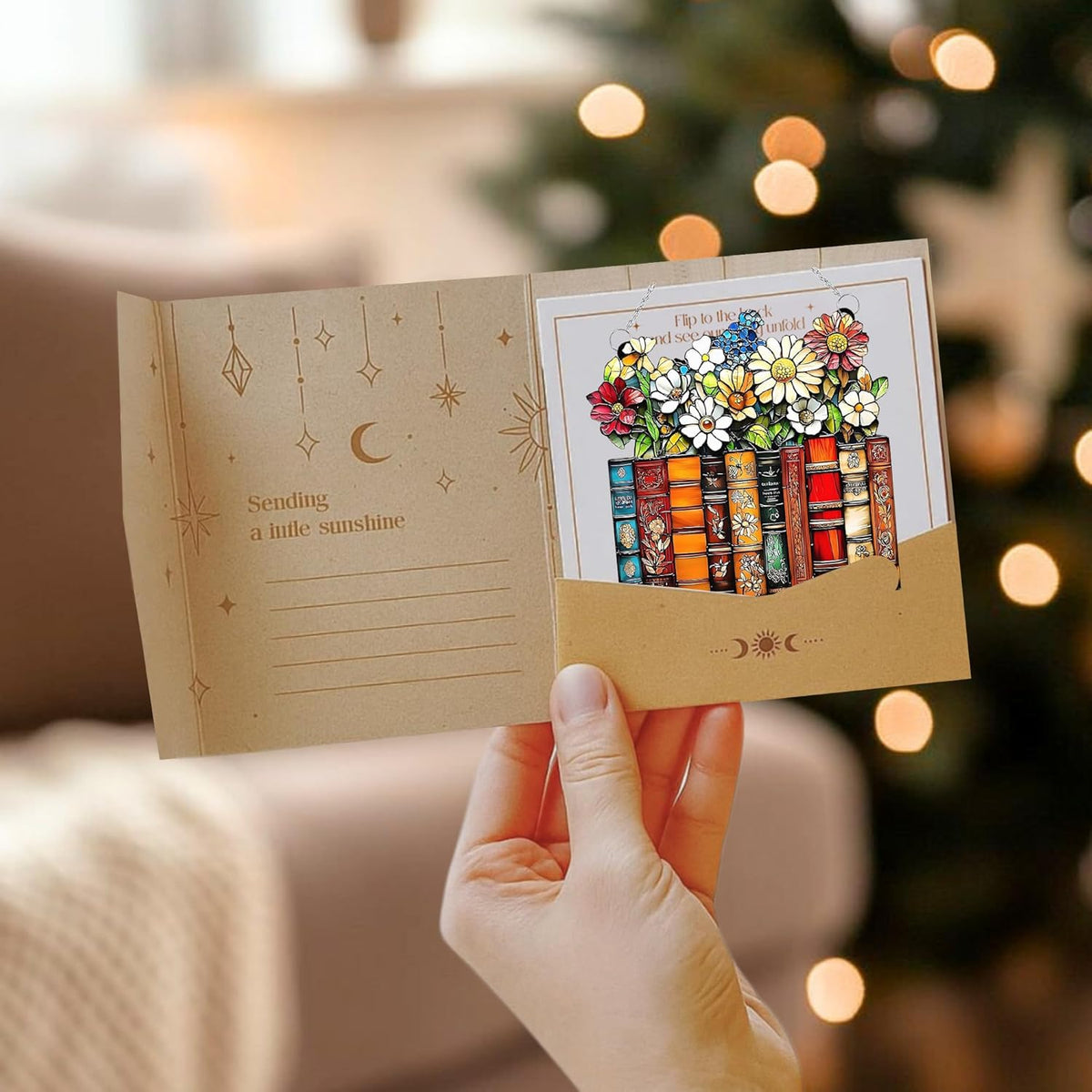 Floral Books Acrylic Suncatcher Stained Glass Effect Window Car Hanging Christmas Ornament Indoor