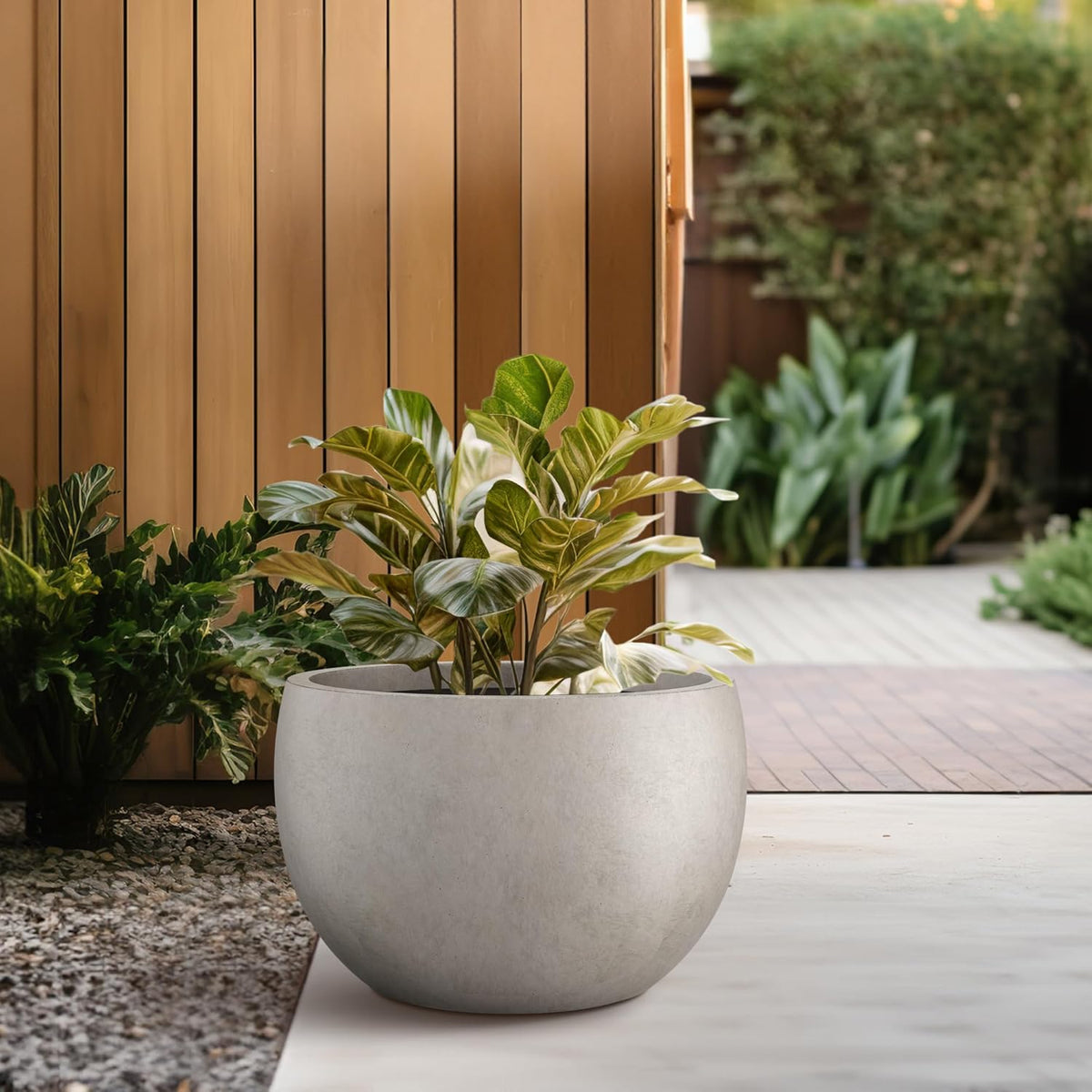 Kante 15.7" Dia Round Concrete Planter, Outdoor/Indoor Large Bowl Plant Pots with Drainage Hole and