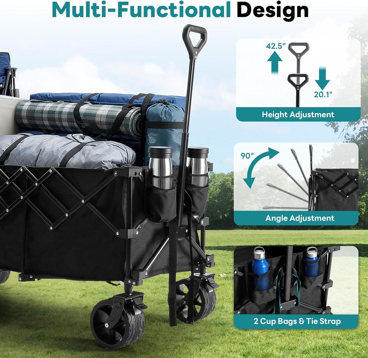OLIXIS Collapsible Wagon Cart - 440lbs Foldable Extra Long Heavy Duty Utility Wagon with Wheels