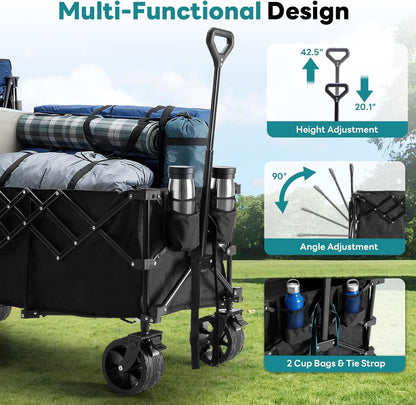 OLIXIS Collapsible Wagon Cart - 440lbs Foldable Extra Long Heavy Duty Utility Wagon with Wheels