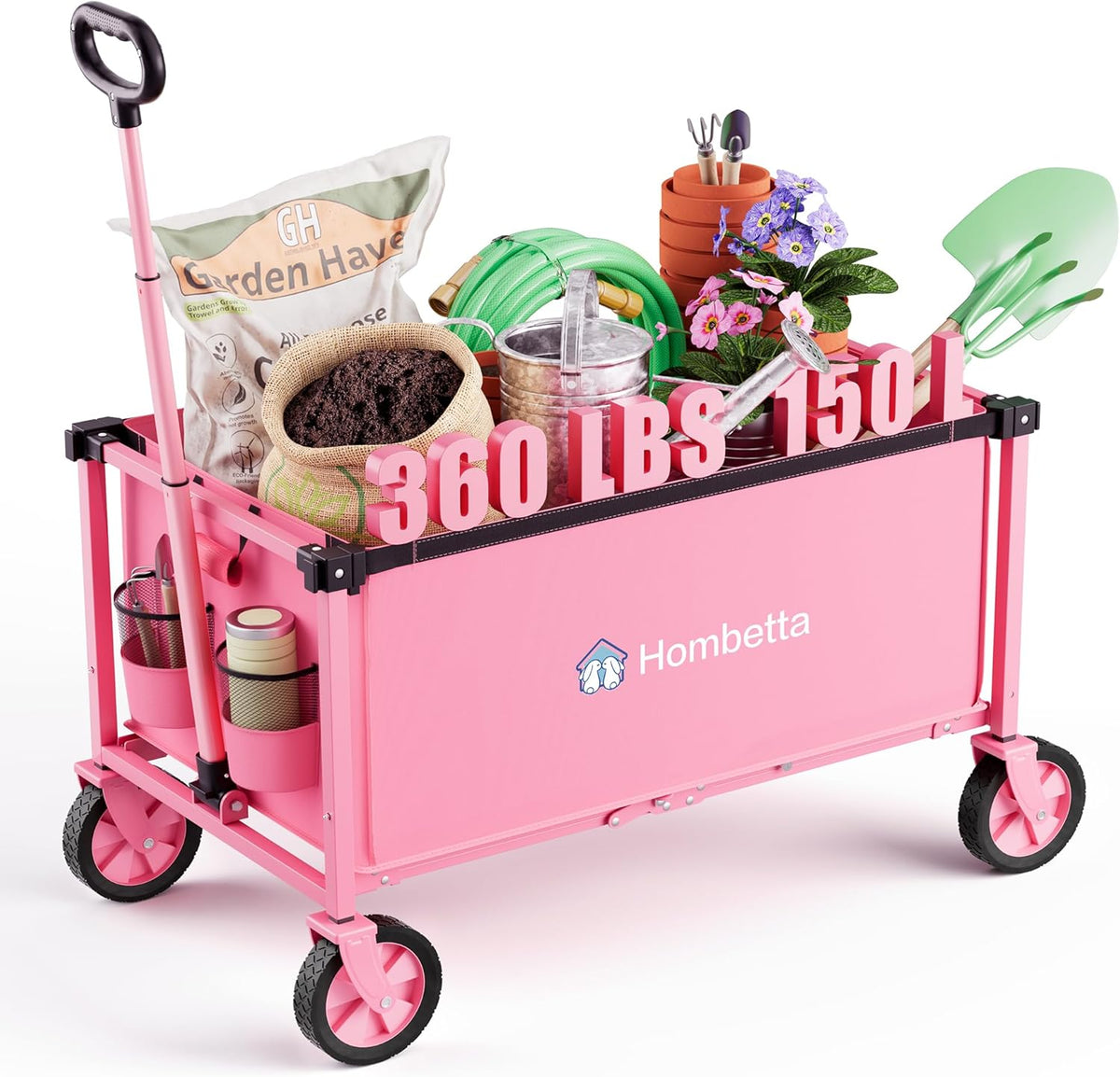 Collapsible Wagon Cart with Wheels, 150L Lightweight Foldable Utility Cart, Portable Rolling Wagon