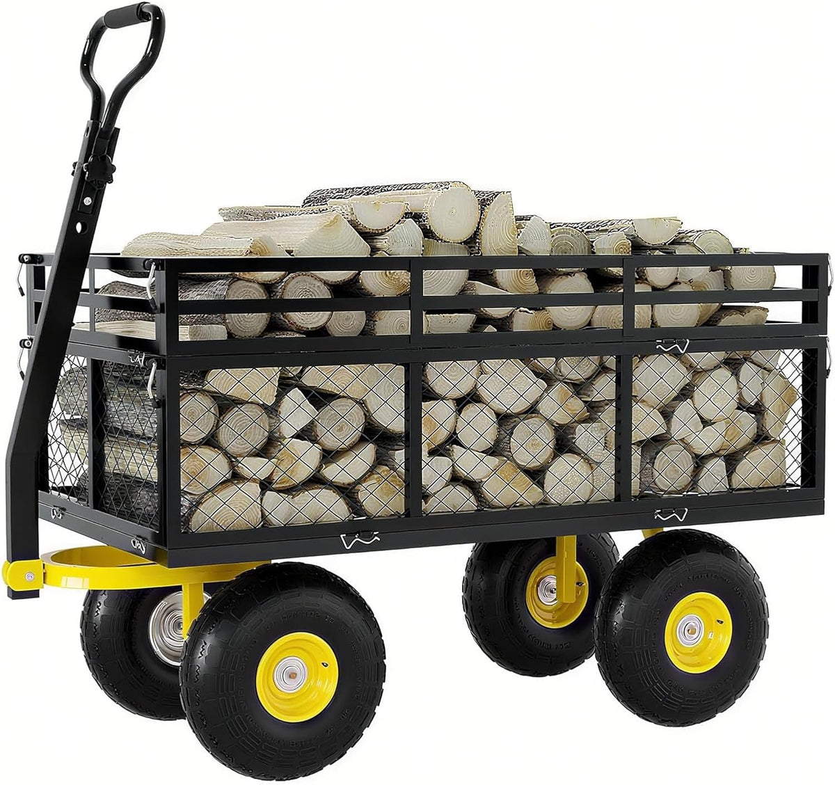Metal Wagon - 1400lbs Garden Cart with 10" Multi-Terrain Tires, 4 Removable Mesh Sides & 180°