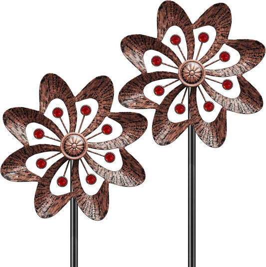 2PC Metal Wind Spinners Outdoor, 360° Wind Sculpture Spinner with Metal Stake, Waterproof Spinners