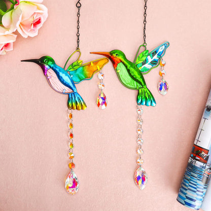 YU FENG 2PCS Hummingbird Suncatchers,Stained Glass Window Hanging Ornament,Rainbow Maker Crystal