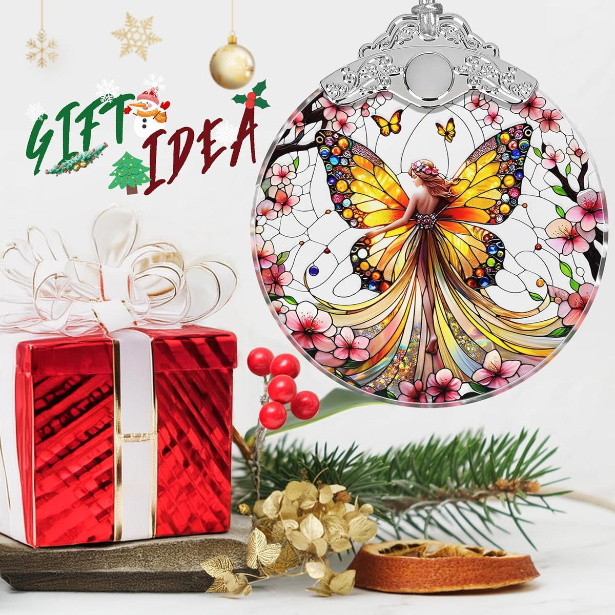 Stained Glass Suncatcher Ornament - Fairy Christmas Decorations - Christmas Ornaments for Tree