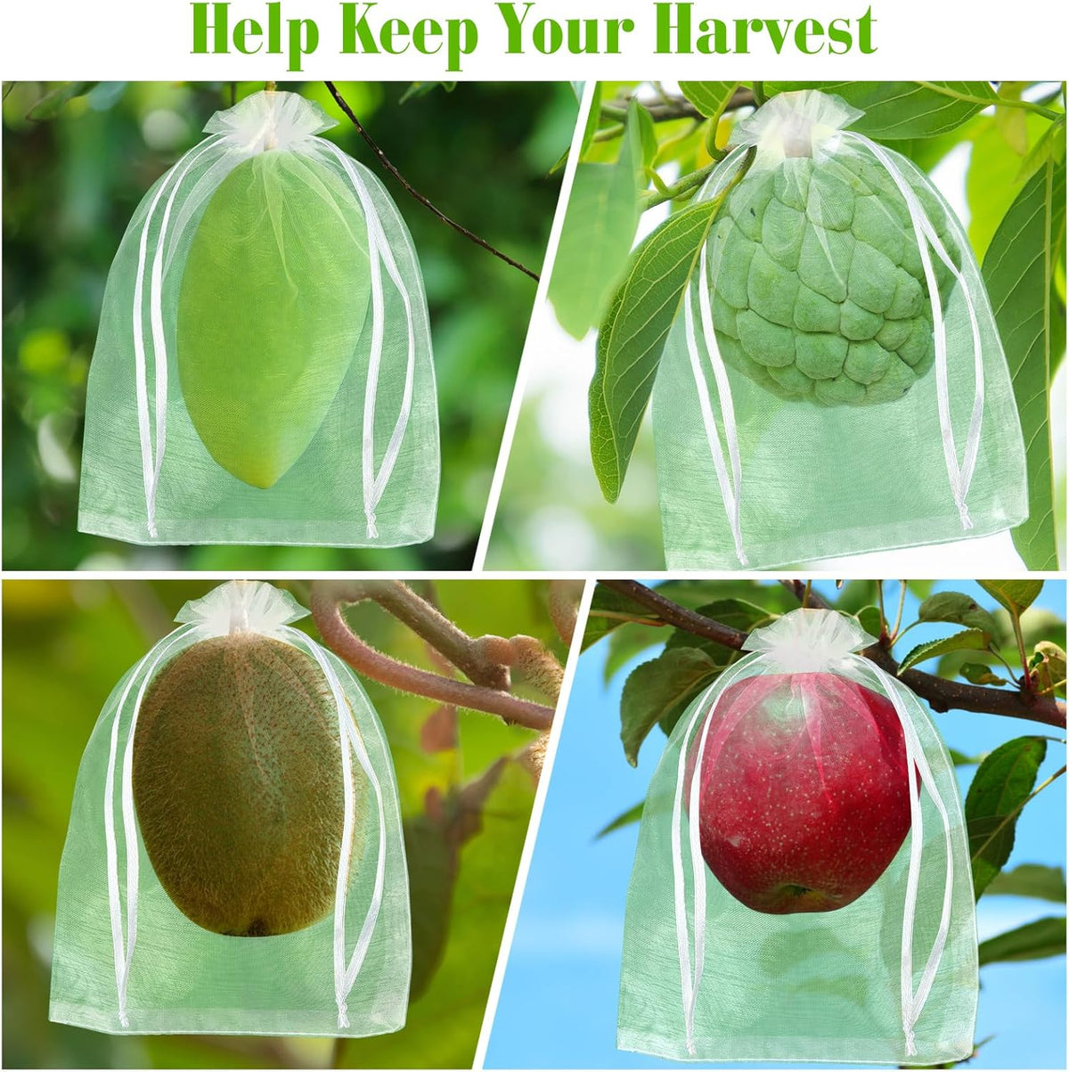 Morcheiong 60pcs Reusable Netting Mesh Bags - 6" x 8", Garden Fruit Protection with Drawstring