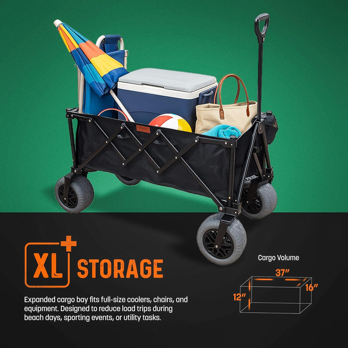 Folding Beach Wagon with Big All-Terrain Wheels for Off-Road Use (Sand/Gravel/Camping Trails) Extra