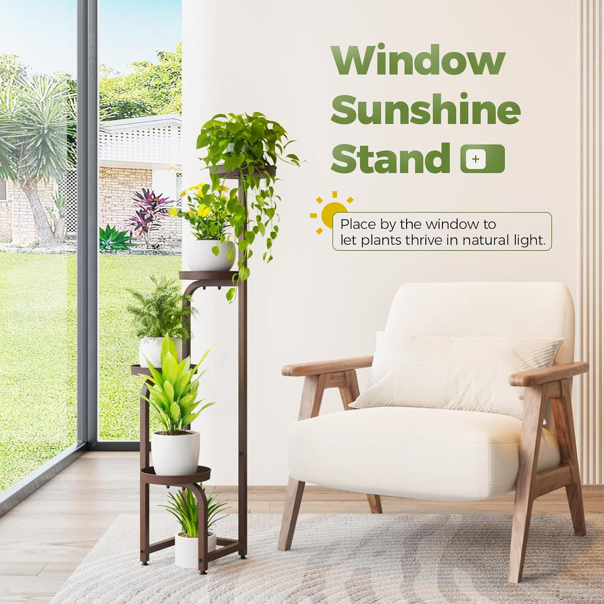 Bamworld Corner Plant Stand Indoor Outdoor, Tall Metal Flower Pot Stands for Multiple Plants, 4
