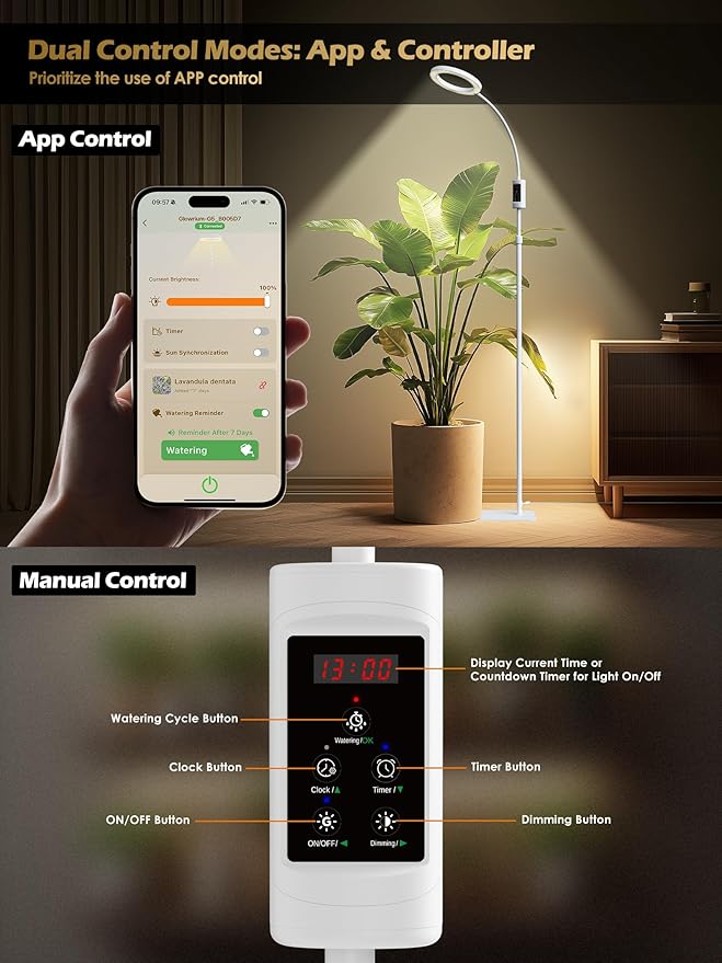 Smart Grow Lights for Indoor Plants,24W Plant Light with Auto-Timer,Full Spectrum LED Grow Light