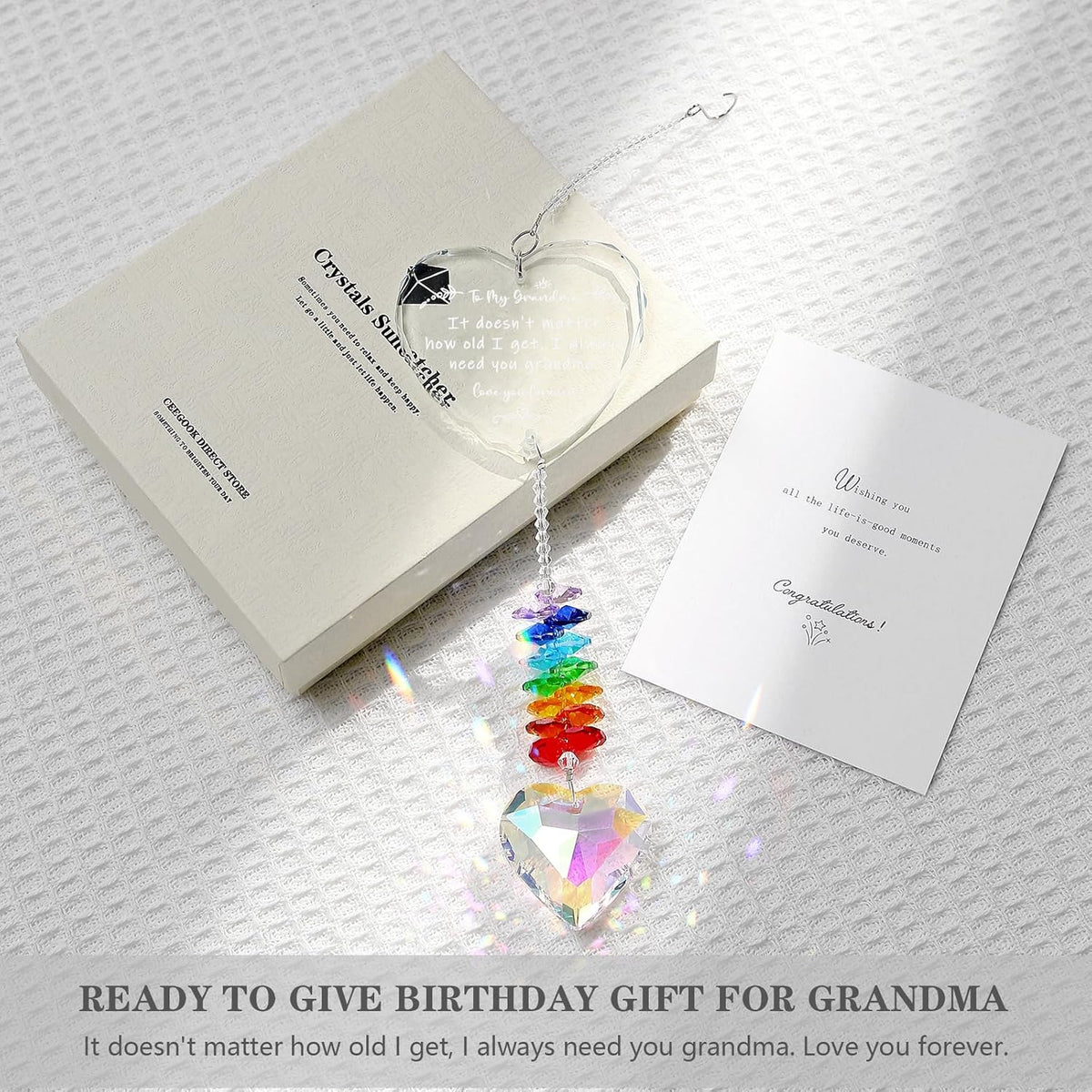 Grandma Gifts, K9 Crystal Suncatcher Grandma Birthday Gifts from Granddaughter Grandson