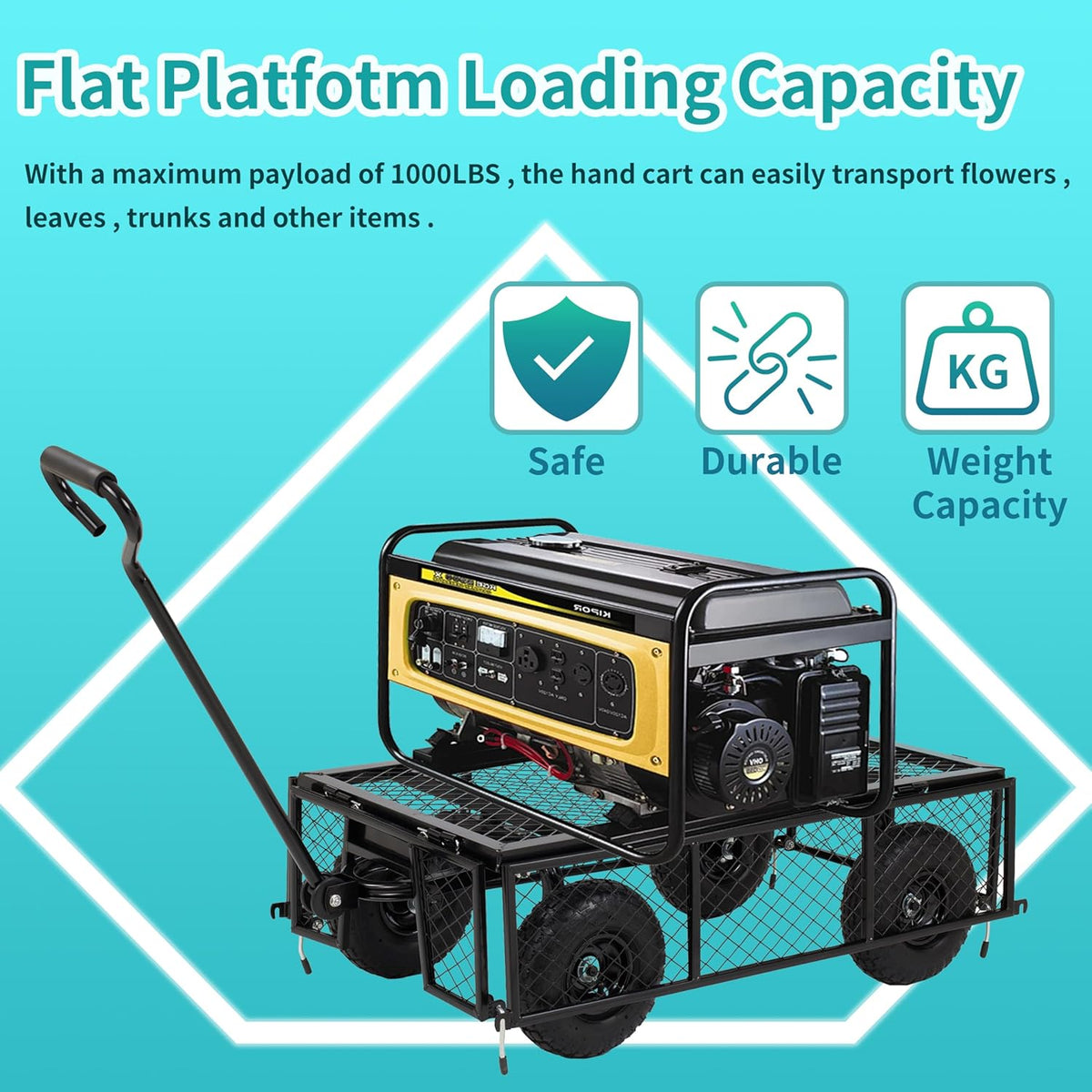 Finnhomy Heavy Duty 1000 Lbs Capacity Mesh Steel Garden Cart, Pullable Garden Wagons Carts on