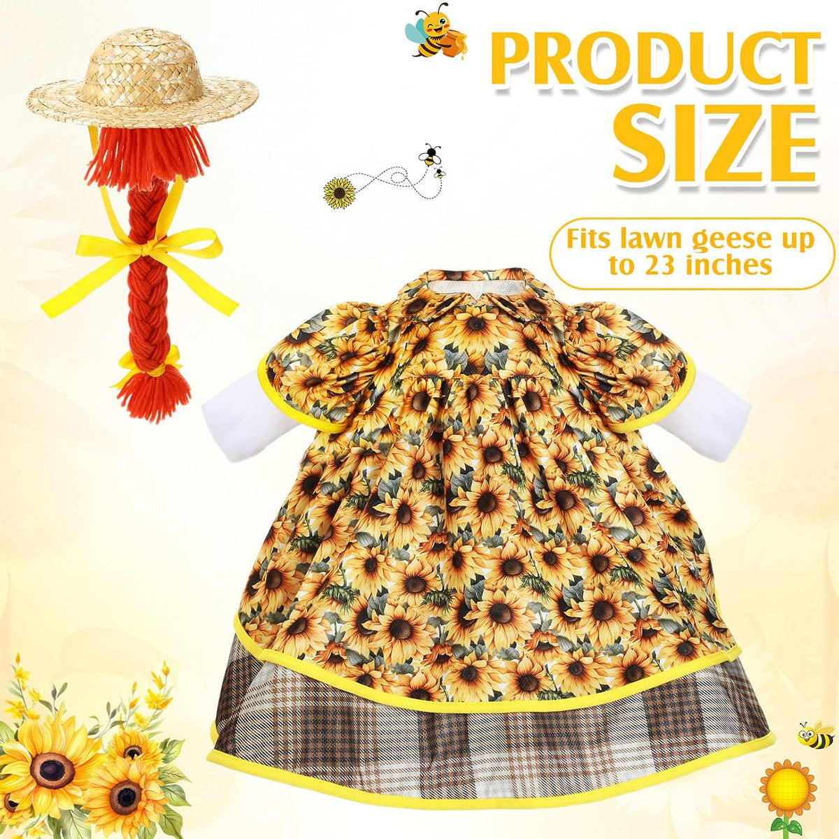 Fall Goose Outfit Harvest Sunflower Lawn Porch Cement Goose Clothes Harvest Skirts Hat Wig for Fall