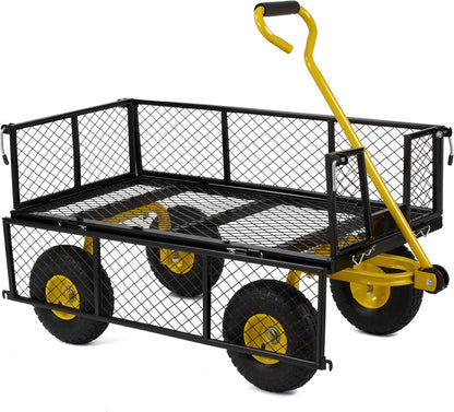 Finnhomy Heavy Duty 1000 Lbs Capacity Mesh Steel Garden Cart, Pullable Garden Wagons Carts on