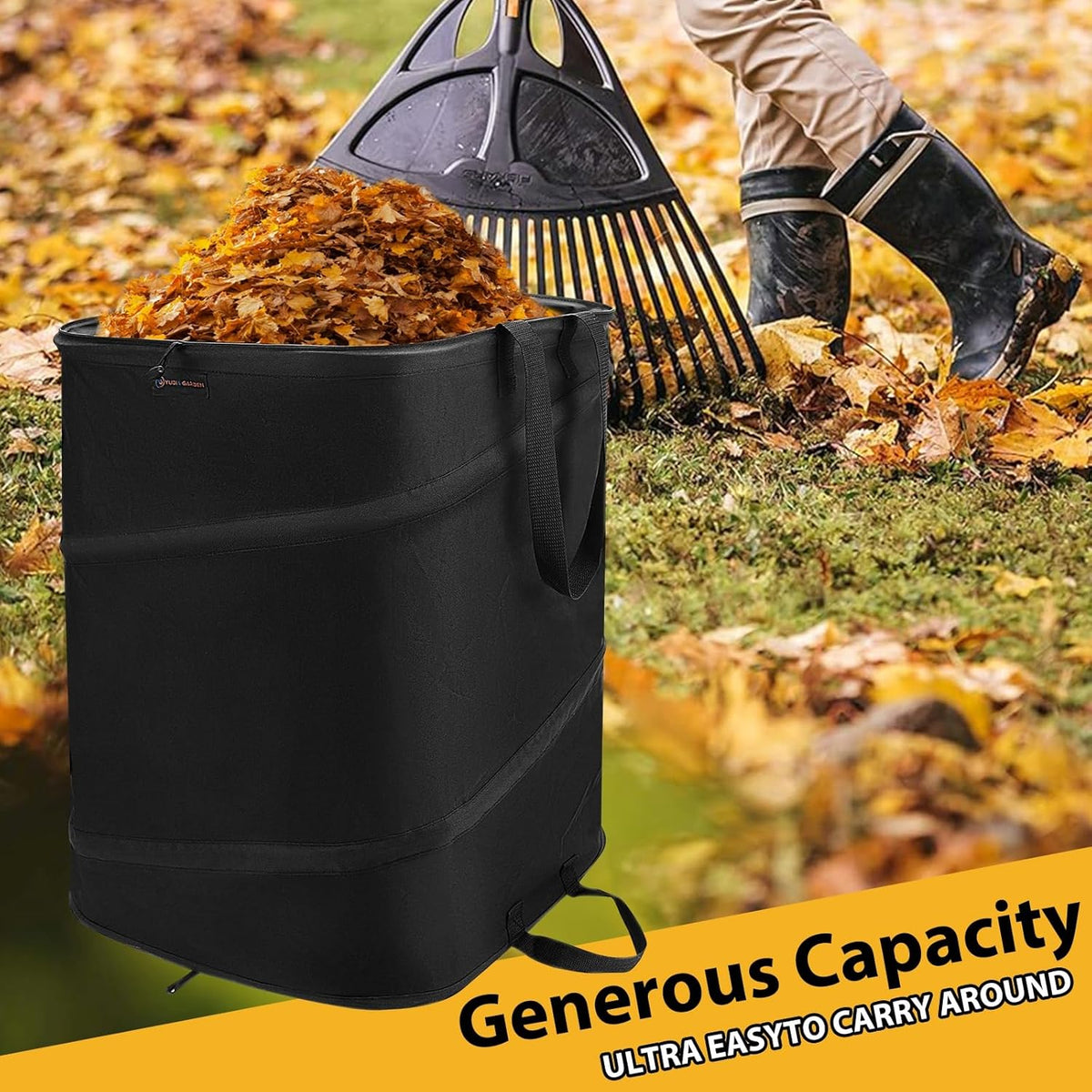 YUDI & GARDEN 46 Gallon Square Collapsible Yard Waste Bin｜Collapsible Trash Can｜Camping Trash Can
