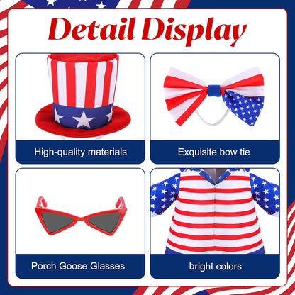 4 Pcs/Set 4th of July Porch Goose Outfit, 23" High Lawn Goose Statue Patriotic Costume Clothing
