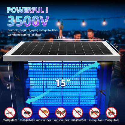 Powerful Solar Bug Zapper Outdoor for 2000 sq.ft with 13FT Extension Cord, Poartable Rechargeable