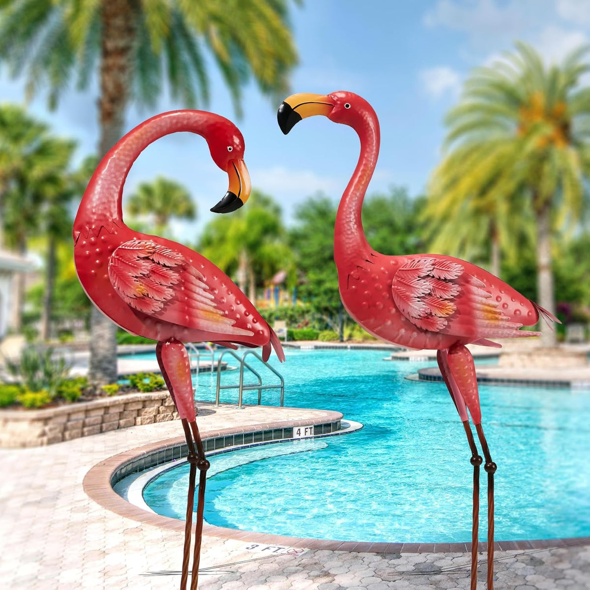 Metal Flamingo Garden Statue, 40" Tall Outdoor Decor Flamingos Yard Art Sculptures and Statues