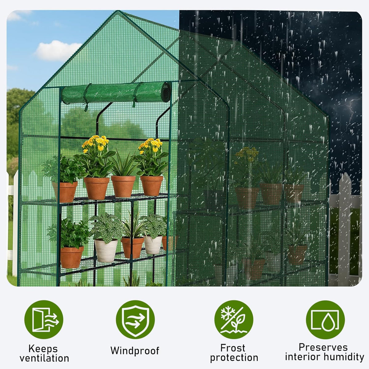 Outvita Walk-in Greenhouse, Outdoor Durable PE Plant Green House for Frost Protection with 3 Tiers