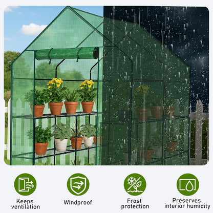 Outvita Walk-in Greenhouse, Outdoor Durable PE Plant Green House for Frost Protection with 3 Tiers