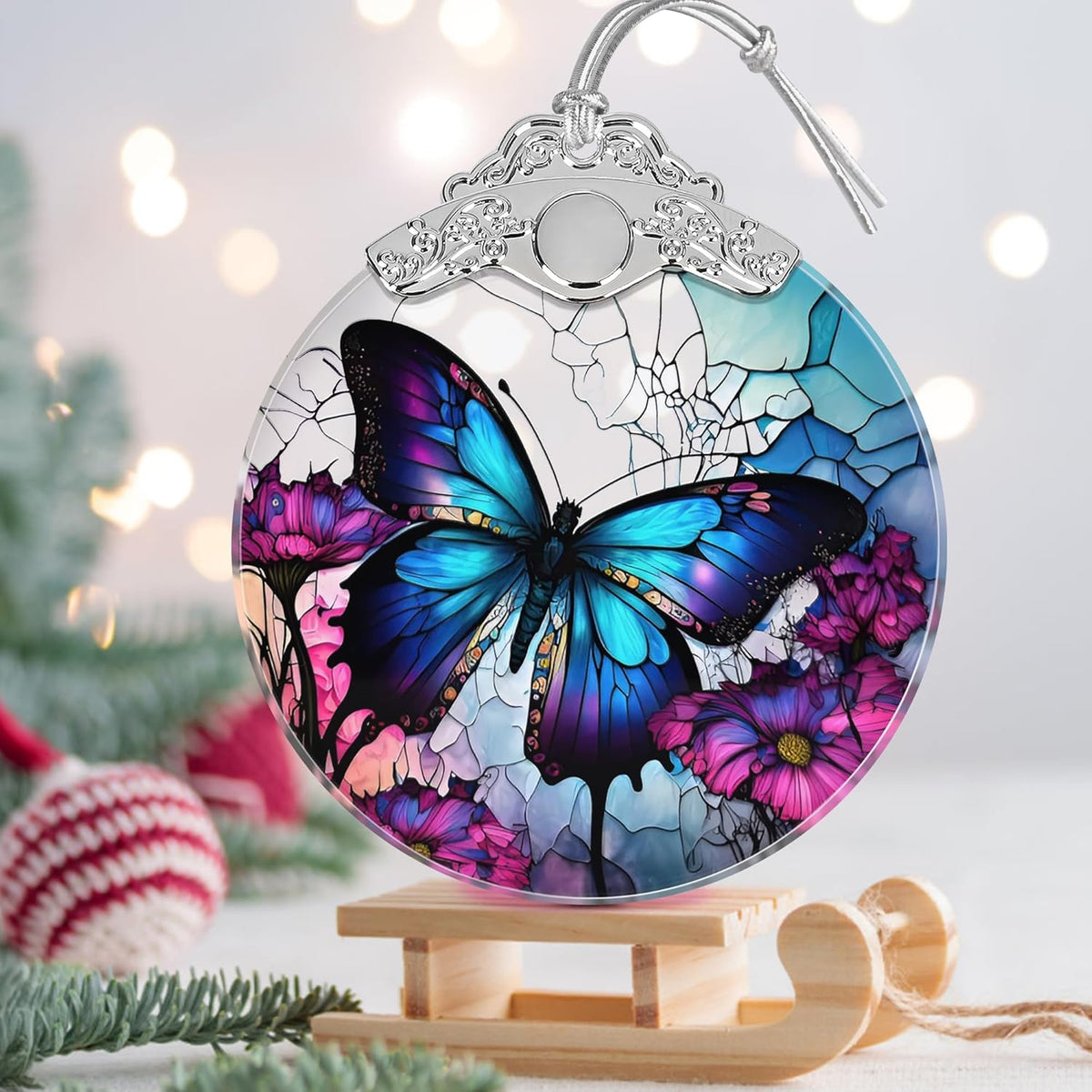 Stained Glass Suncatcher Ornament - Butterfly Christmas Decorations - Christmas Ornaments for Tree