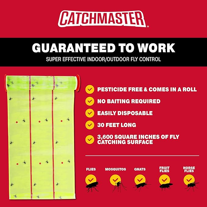 Catchmaster Giant Fly Glue Trap 1-Pack 30 Feet Each, Adhesive Fly Traps Outdoor, Sticky Bug