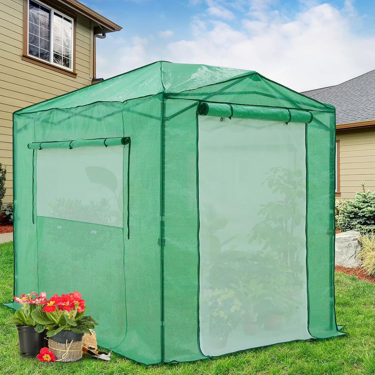 EAGLE PEAK 8x6 Portable Walk-in Greenhouse Instant Pop-up Indoor Outdoor Plant Gardening Green