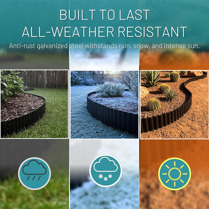 50FT Black Corrugated Metal Landscape Edging – Flexible & Rustproof Garden Edging Border